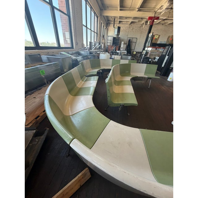 Brunswick Bowling Alley Seating – Mid‑Century Modular Curved Bench in Green & White For Sale - Image 9 of 12