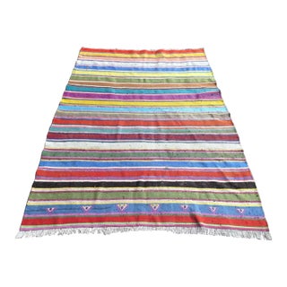 1960s Turkish Striped Kilim Rug - 69"x94" For Sale
