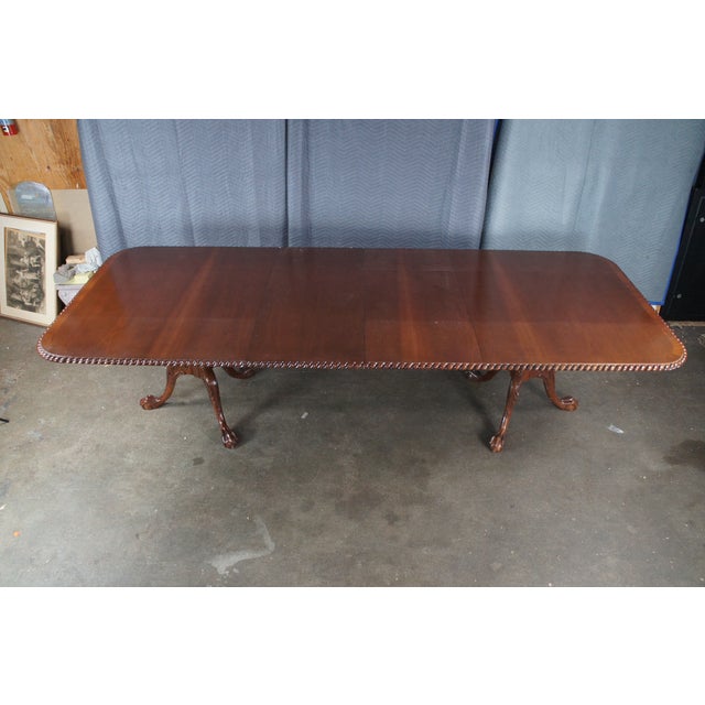 Wood Late 20th Century English Chippendale Style Carved Mahogany Dining Table Ball & Claw For Sale - Image 7 of 14
