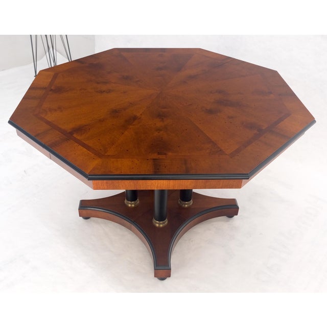 Traditional Flame Mahogany Octagon Shape Two 18" Leaves Single Base Dining Table MINT! For Sale - Image 3 of 15