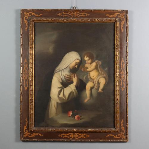 Santa Rosa of Lima and the Child Jesus, Oil Painting, Framed For Sale - Image 13 of 13