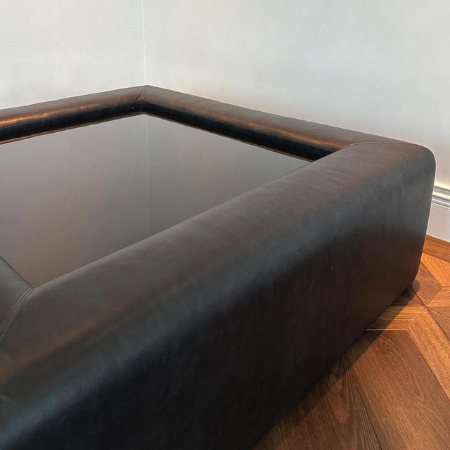 Early 21st Century Modern Upholstered Leather Coffee Table with Black Glass Top, 2014 For Sale - Image 5 of 11