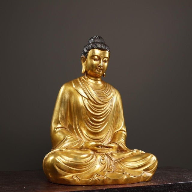 Asian Late 19th Century Gilt Bronze Buddha Statue, Seated Tathagata Figure, 3.27kg For Sale - Image 3 of 9