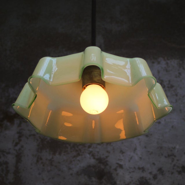 French Green Opaline Glass Pendant Lamp For Sale - Image 6 of 7