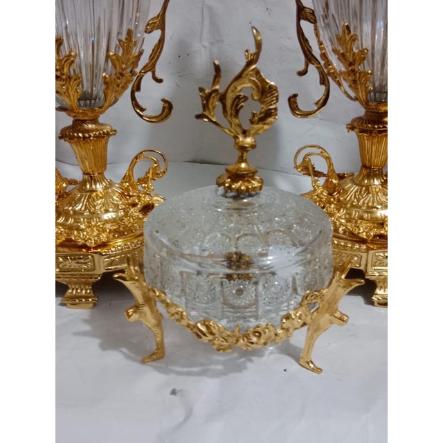 Rococo Louis XV Crystal Garniture Set Baroque Gold Urns, Bonbonniere Centerpiece Collection 4 Piece For Sale - Image 3 of 6