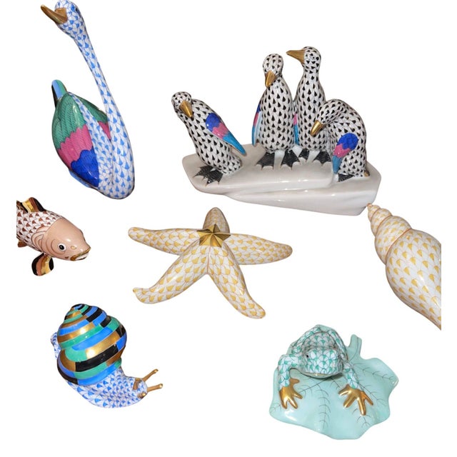 Ceramic Set of Ten Herend Porcelain Aquatic Animal Figurines. Hungary, 20th Century. For Sale - Image 7 of 9