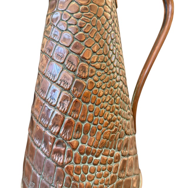 English Arts & Crafts Crocodile Stamped Copper Pitcher For Sale - Image 9 of 12