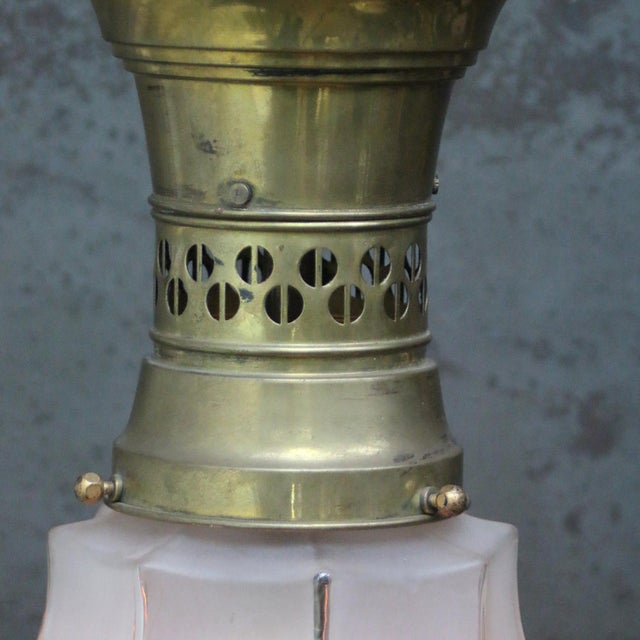 French Art Deco Etched Glass and Gilt Brass Pendant Lamp, 1920s For Sale - Image 6 of 10