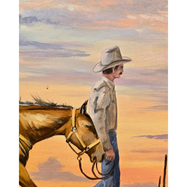 Mark Downey - The Sunset Cowboy & His Horse - Oil Painting For Sale In Los Angeles - Image 6 of 9