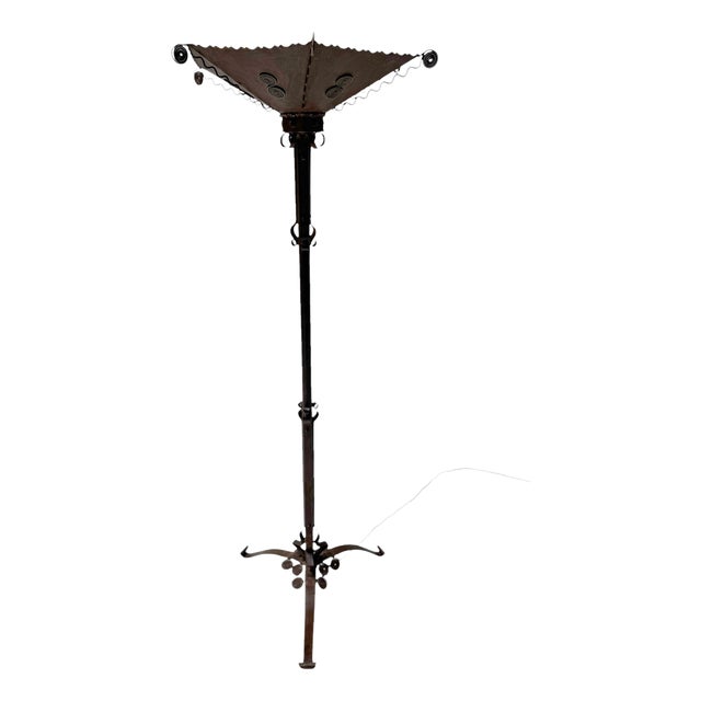 Art Deco Patinated Wrought Iron Floor Lamp, 1930s For Sale
