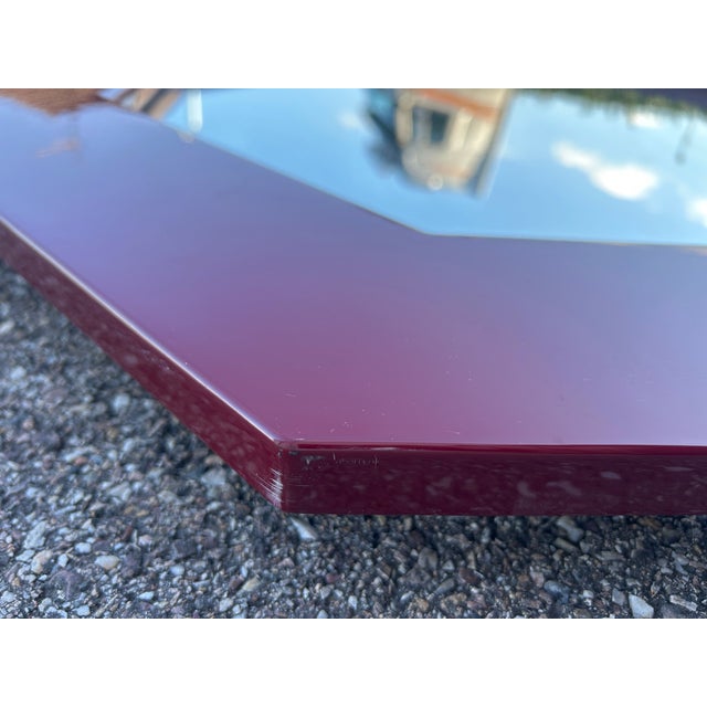 Octagonal Red Lacquered Mirror by Jean Claude Mahey, 1970s For Sale - Image 6 of 12