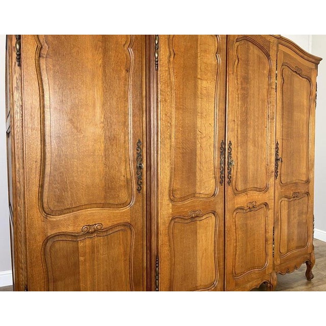 Vintage French Louis XVI Style Carved Oak 4-Door Wardrobe For Sale - Image 9 of 18