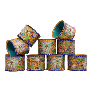 Cloisonné Enameled Napkin Rings Set of 8 + 1
