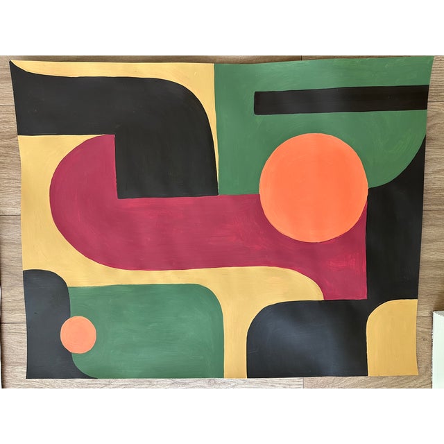 Mid-Century Modern 1970s Geometric Modern Painting - Unknown Artist For Sale - Image 3 of 3