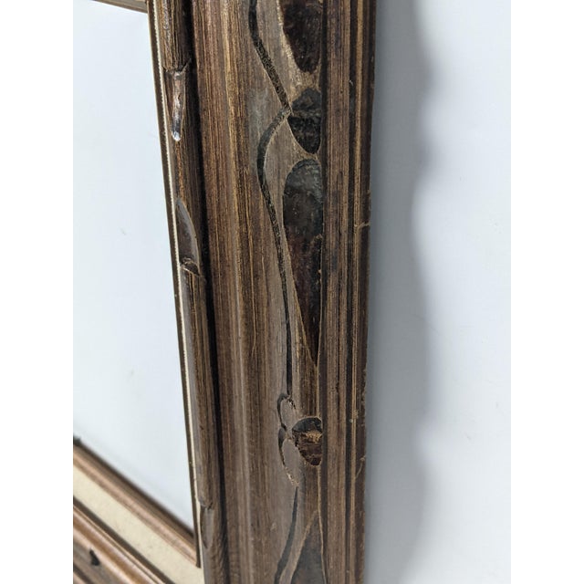 Vintage Carved Dark Brown Wood Picture Frame With Cream Linen Liner For Sale In New York - Image 6 of 13
