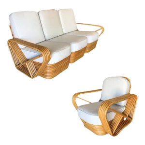 Restored 5-Strand Square Pretzel Sofa & Lounge Chair Livingroom Set