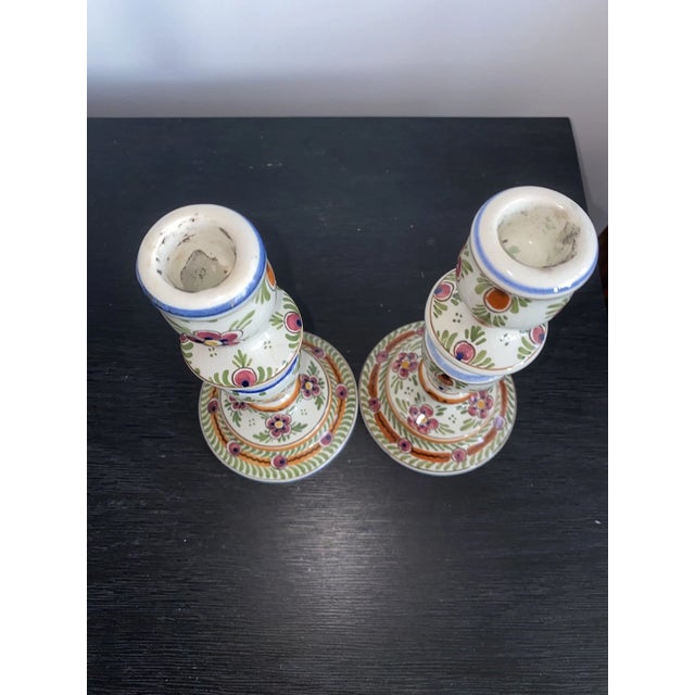 Vintage Delft Polychomatic Floral Candlestick Holders-Set of 2 For Sale In Dallas - Image 6 of 6