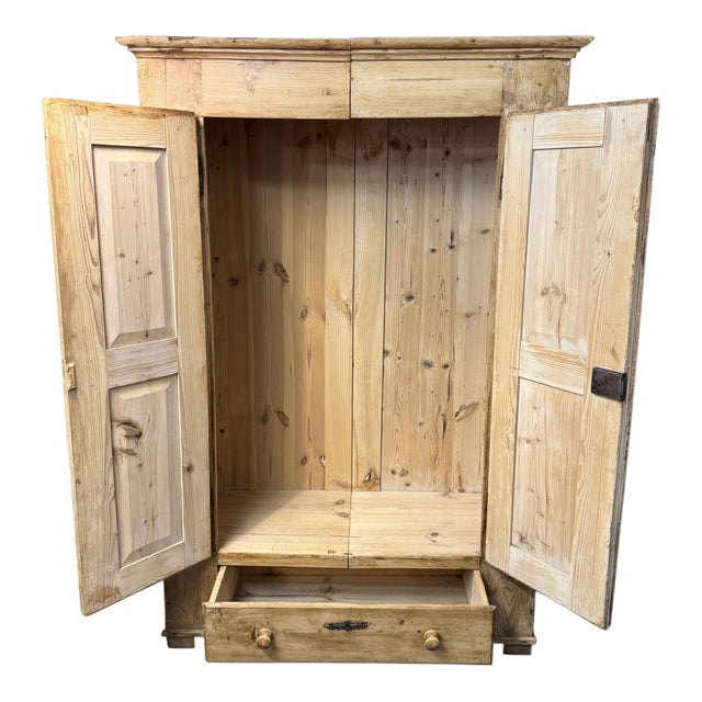 Rustic Victorian Pine Two-Door Wardrobe with Drawer, 1870 For Sale - Image 3 of 7
