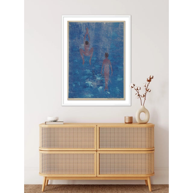 Contemporary Swimmers by Pepi Sprohge, Art Print in White Frame, Large For Sale - Image 3 of 4
