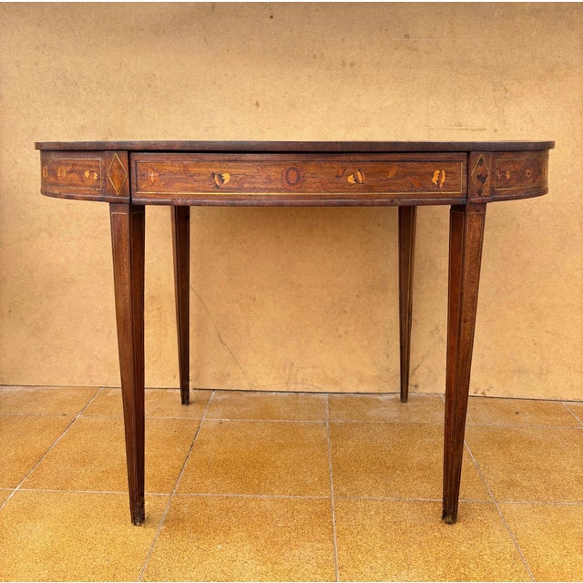 1940s Oval Marquetry Side Table with Drawer, Early 20th Century For Sale - Image 5 of 10