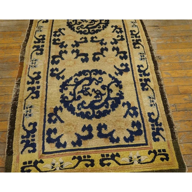 1775s Antique Ningxia Chinese Dragon Medallion Beige Hallway Runner Rug For Sale - Image 11 of 12