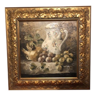Vintage 1996 Pam Rogers Framed Oil Painting - Still Life With Pitcher and Fruit For Sale