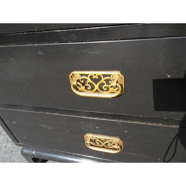 Vintage Williams Sonoma Nightstands Ming Asian Chinoiserie Black Side Tables For Sale - Image 9 of 16