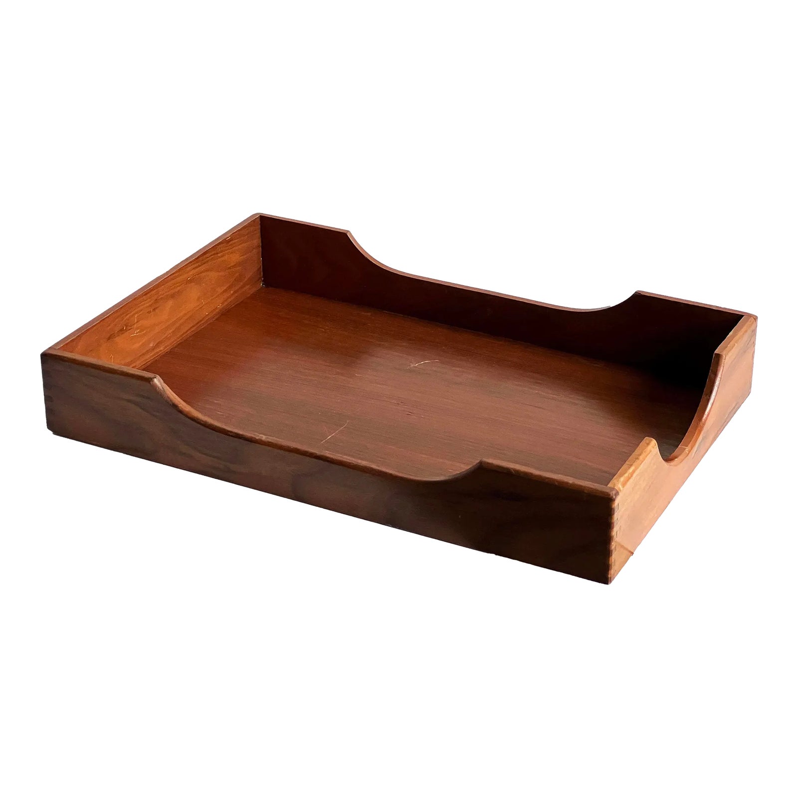 Vintage 1950's Mid Century Walnut Desk Letter Tray