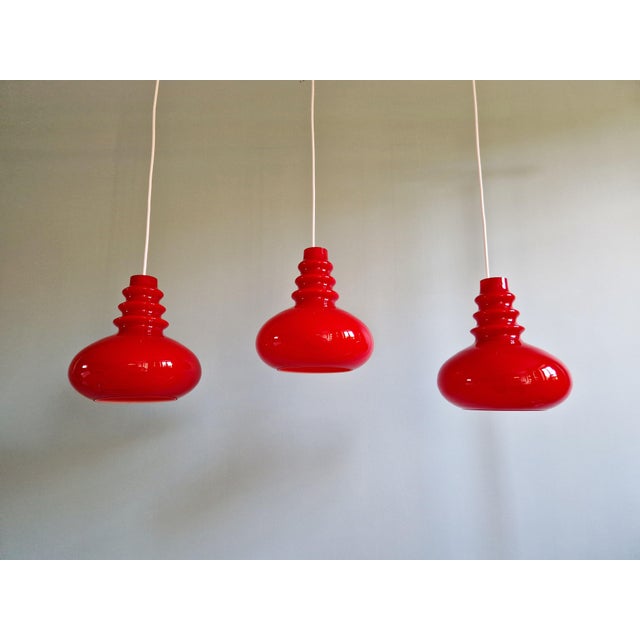 Space Age Pendant Lights in Red Opaline Glass from Peill & Putzler, 1970s, Set of 3 For Sale - Image 14 of 15