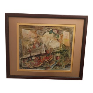 1960s Vittorio Turo Mid-Century Original Trompe Violin Collage – Framed 33" X 26" For Sale