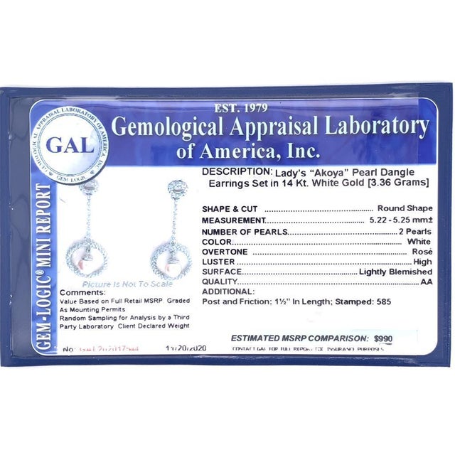 Akoya Pearl Earrings 14 Karat White Gold Certified For Sale - Image 10 of 16