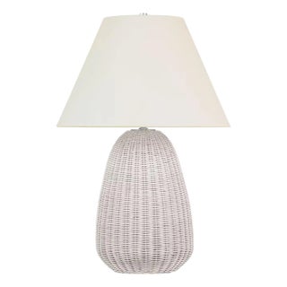 Chapman & Myers by Visual Comfort Signature Kokomo 30" Table Lamp in Chalk Wicker and Polished Nickel with Linen Shade For Sale