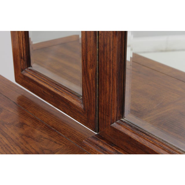 Thomasville Oak Long Dresser W. Trifold Mirror For Sale - Image 13 of 18