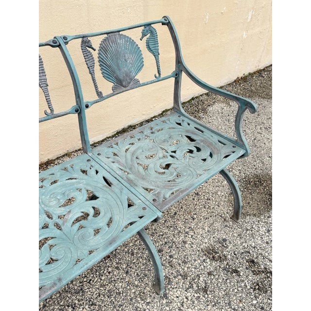 Late 20th Century Molla Cast Aluminum Seahorse and Seashell "Breakers" 4 Seat Outdoor Patio Bench For Sale In Philadelphia - Image 6 of 13
