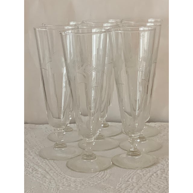Vintage Etched Pilsner Flute Glasses Set of 8 Chairish