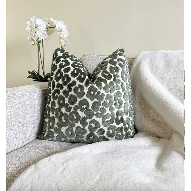 Not Yet Made - Made To Order Rosemary Green Leopard 20x20 Velvet Throw Pillow With Feather Down Insert For Sale - Image 5 of 6
