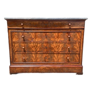 French 19th Century Louis Philippe Flame Mahogany Marble Top Commode For Sale