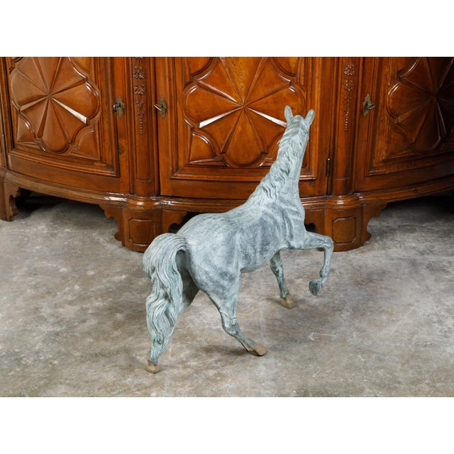French Midcentury Bronze Horse Statue with Raised Hoof and Patina For Sale - Image 12 of 12
