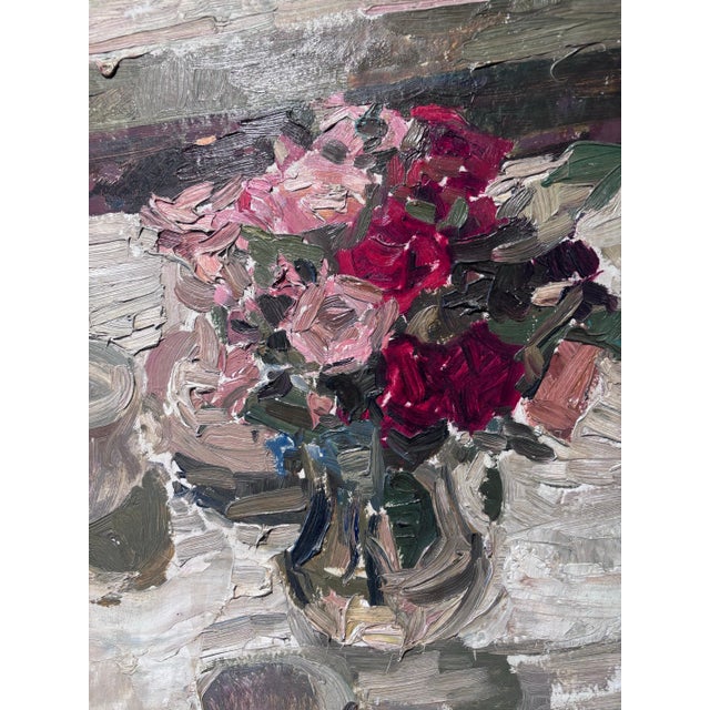 Maya Kopitzeva, Vase of Roses, 1980s, Oil on Cardboard, Framed For Sale - Image 4 of 8