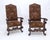 Brown Pair Gothic Oversized Heavily Carved Walnut Arm Chairs Tall Back Thrones MINT! For Sale - Image 8 of 13