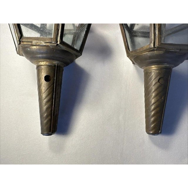 Antique Brass Carriage Buggy Oil Lamps Set of 2 – Vintage Decorative Lanterns For Sale - Image 10 of 12