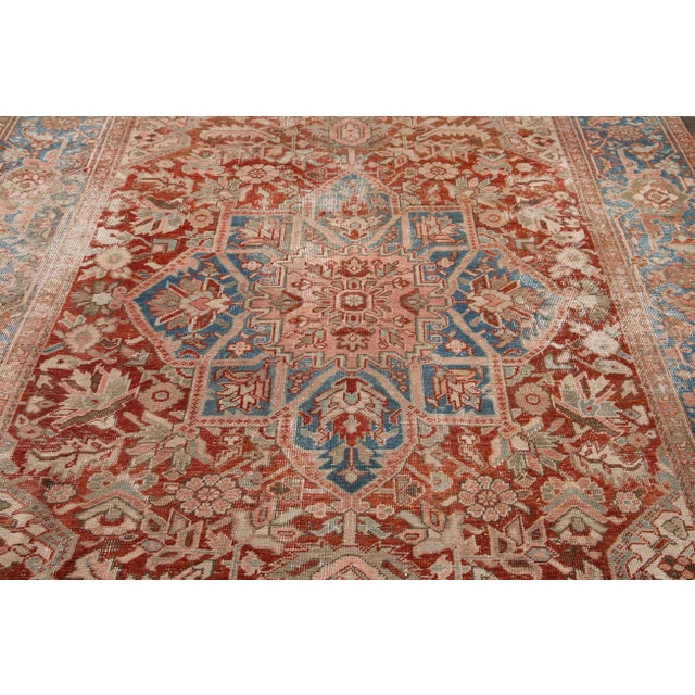 1920s Antique Heriz Persian Handmade Rust Wool Rug With Medallion Design For Sale - Image 5 of 9