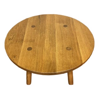 Vintage Solid Oak Round Coffee Table For Sale