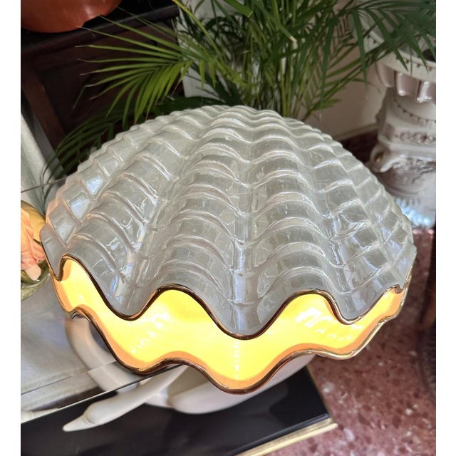 Pearly Glazed Ceramic Lamps in the shape of a Shell by Bon Día, 1960s, Set of 2 For Sale - Image 6 of 18