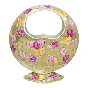 Antique Japanese Nippon Hand Painted Porcelain Gold Gilt Handle Moon Basket Vase