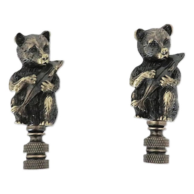 Pair of Bears With Fish Lamp Finials For Sale