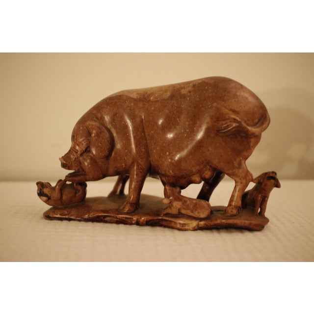 Antique Qing Dynasty Carved Shoushan Soapstone Sculpture of a Sow With Piglets, Signed For Sale - Image 11 of 17