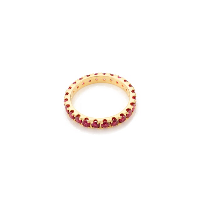 Metal 1.62 Ctw Round Cut Red Ruby Eternity Band Size 6 For Sale - Image 7 of 12