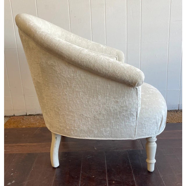 Late 20th Century Late 20th Century Vintage Small French Arm Chair Newly Upholstered in a Clarence House Antiqued Linen Velvet For Sale - Image 5 of 9