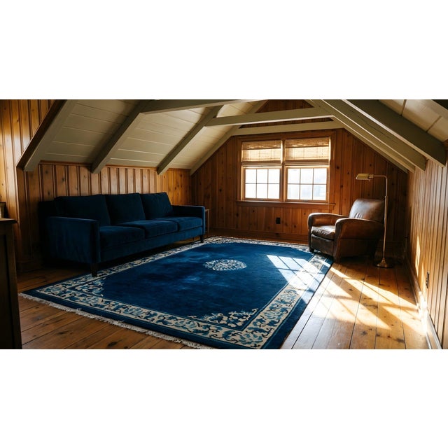 1900s Navy Blue Medallion Traditional Antique Chinese Peking Rug 5' 0'' X 7' 6'' Wool Knotted Carpet For Sale - Image 12 of 12